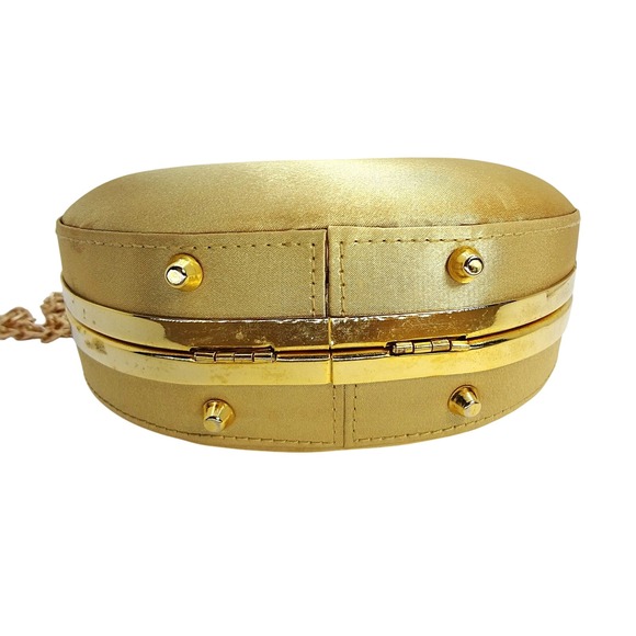 Gold Evening Clutch Round Ball‎ Purse Evening Bag With Chain Strap - Picture 3 of 7